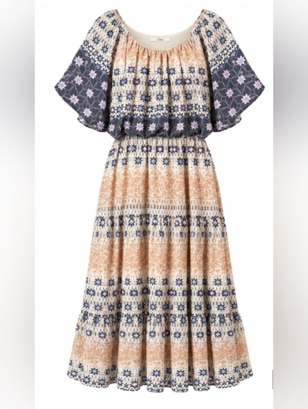 Dex Peach and Navy Patterned Maxi Dress
